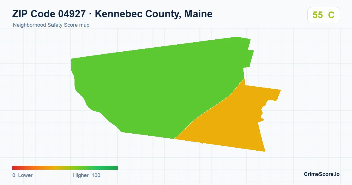 ZIP Code 04927 in Kennebec County, Maine neighborhood Safety Score map