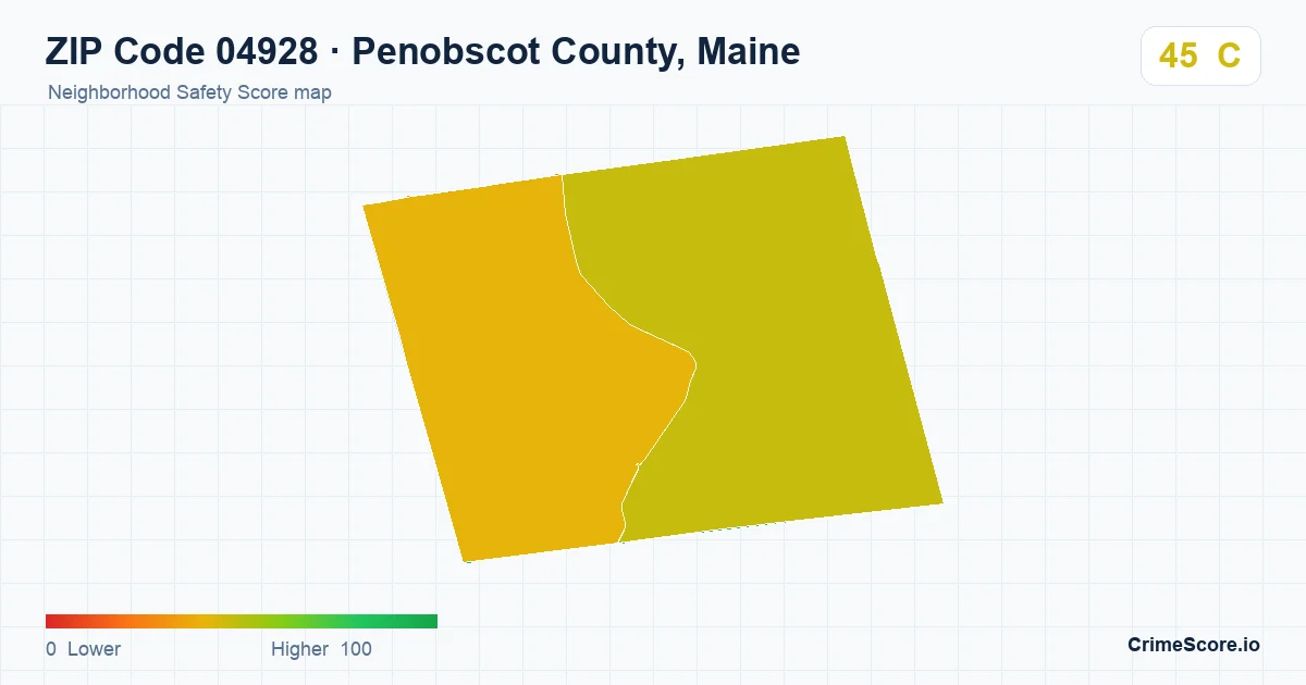 ZIP Code 04928 in Penobscot County, Maine neighborhood Safety Score map