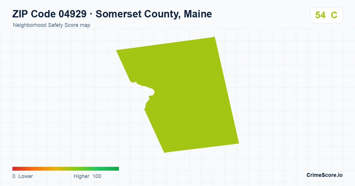 ZIP Code 04929 in Somerset County, Maine neighborhood Safety Score map