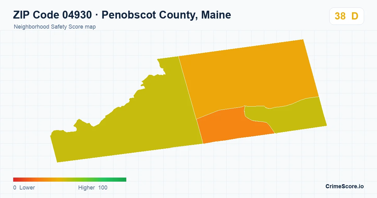 ZIP Code 04930 in Penobscot County, Maine neighborhood Safety Score map