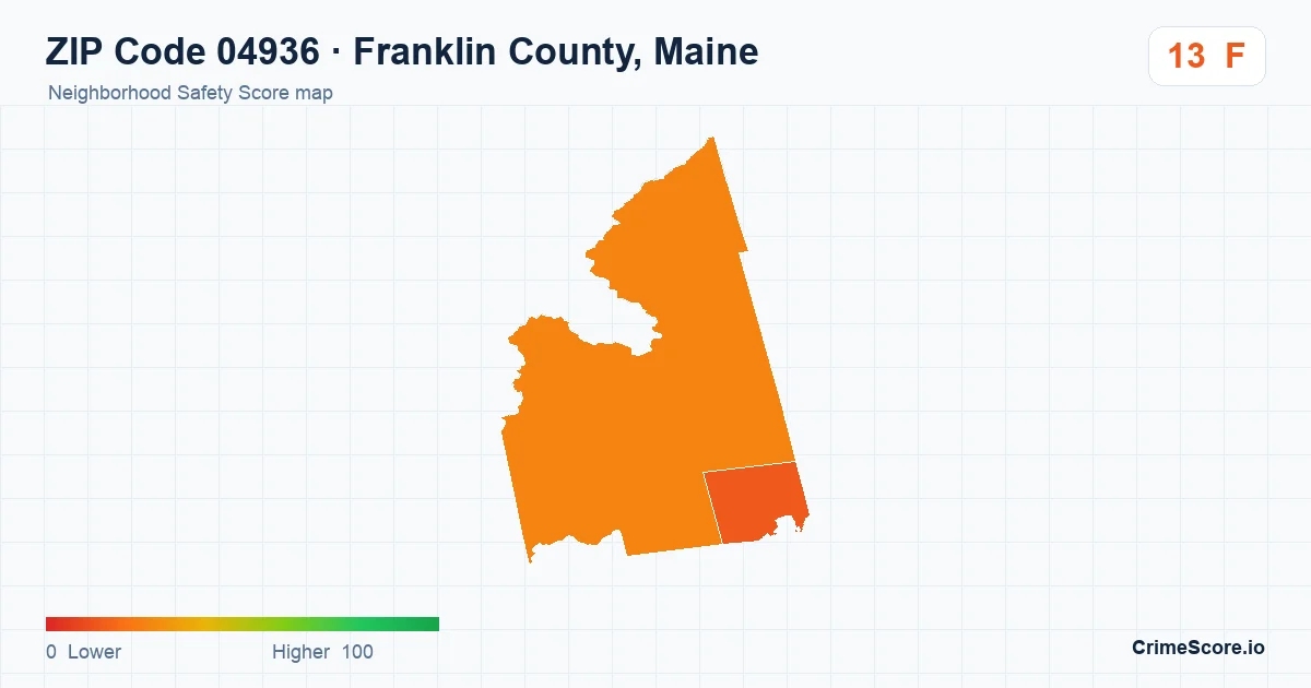 ZIP Code 04936 in Franklin County, Maine neighborhood Safety Score map