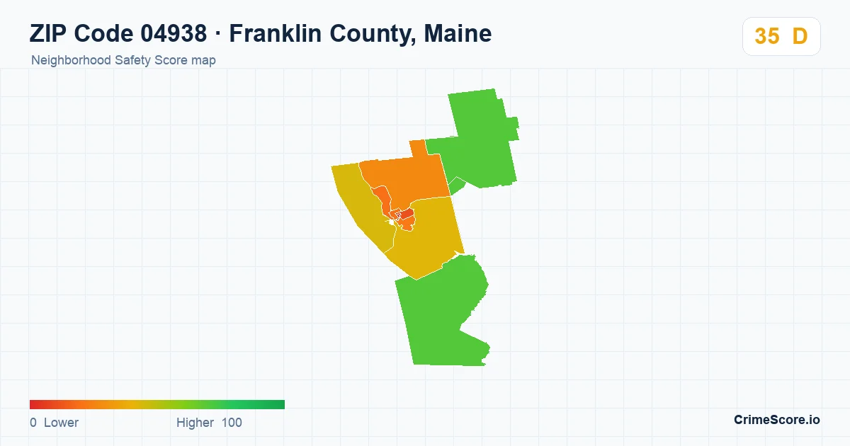 ZIP Code 04938 in Franklin County, Maine neighborhood Safety Score map