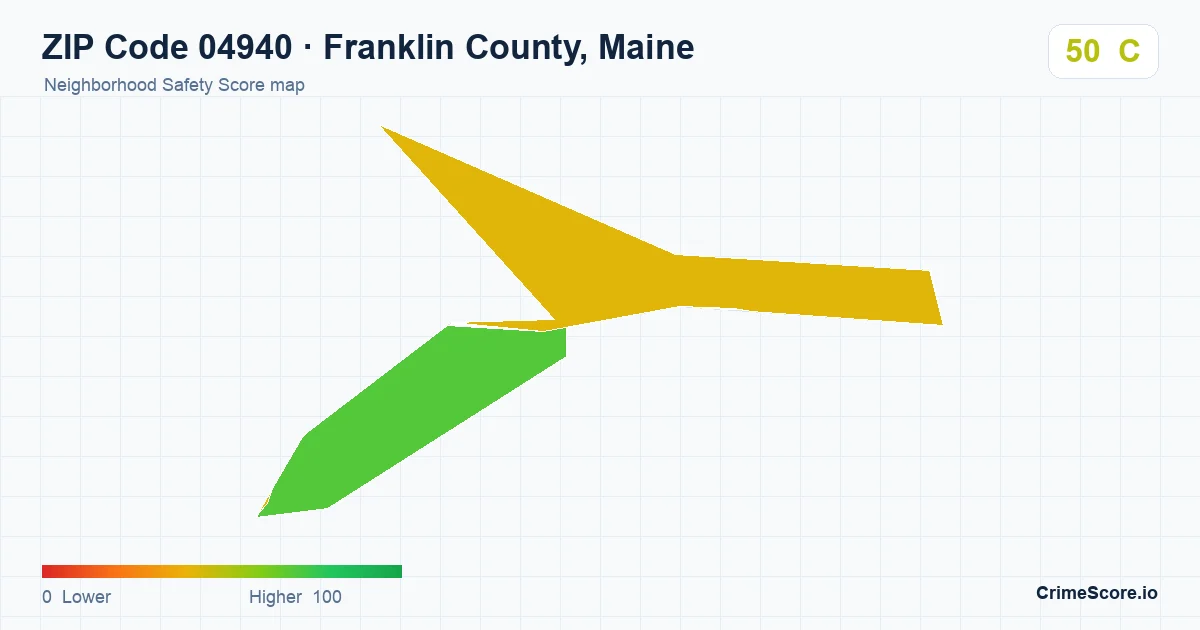 ZIP Code 04940 in Franklin County, Maine neighborhood Safety Score map