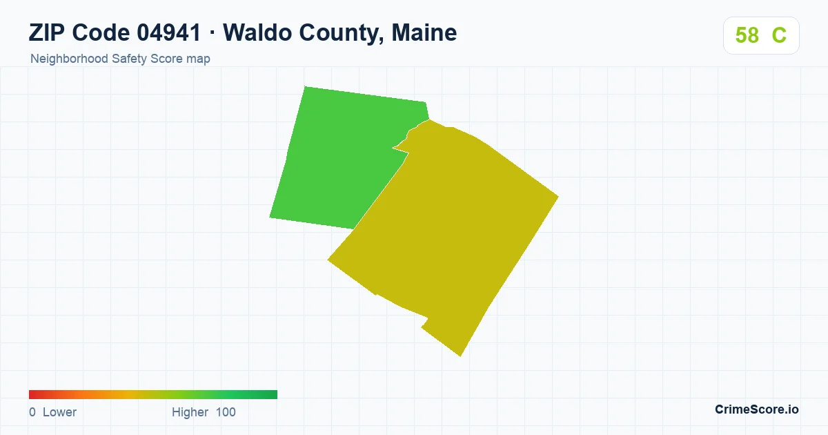 ZIP Code 04941 in Waldo County, Maine neighborhood Safety Score map