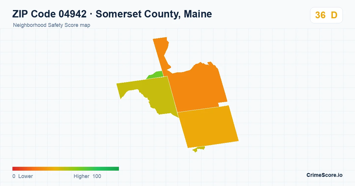 ZIP Code 04942 in Somerset County, Maine neighborhood Safety Score map