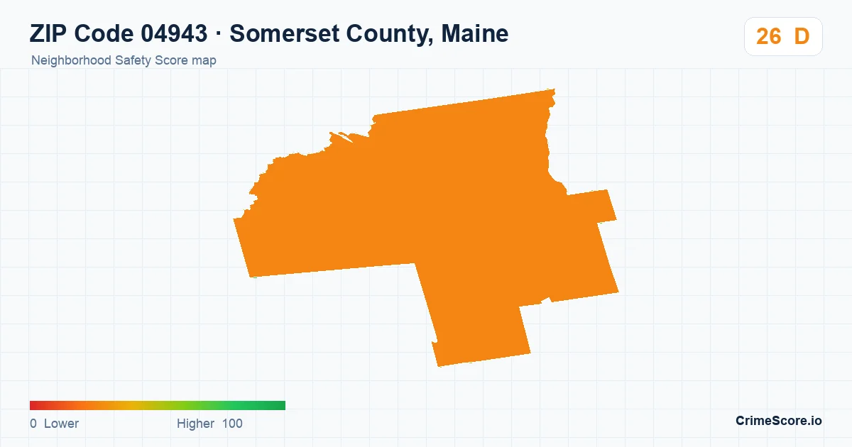 ZIP Code 04943 in Somerset County, Maine neighborhood Safety Score map