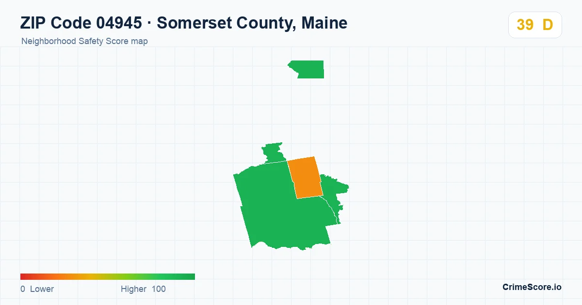 ZIP Code 04945 in Somerset County, Maine neighborhood Safety Score map