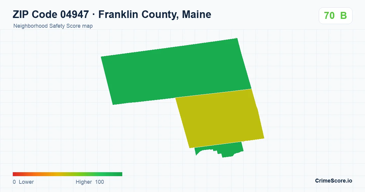 ZIP Code 04947 in Franklin County, Maine neighborhood Safety Score map