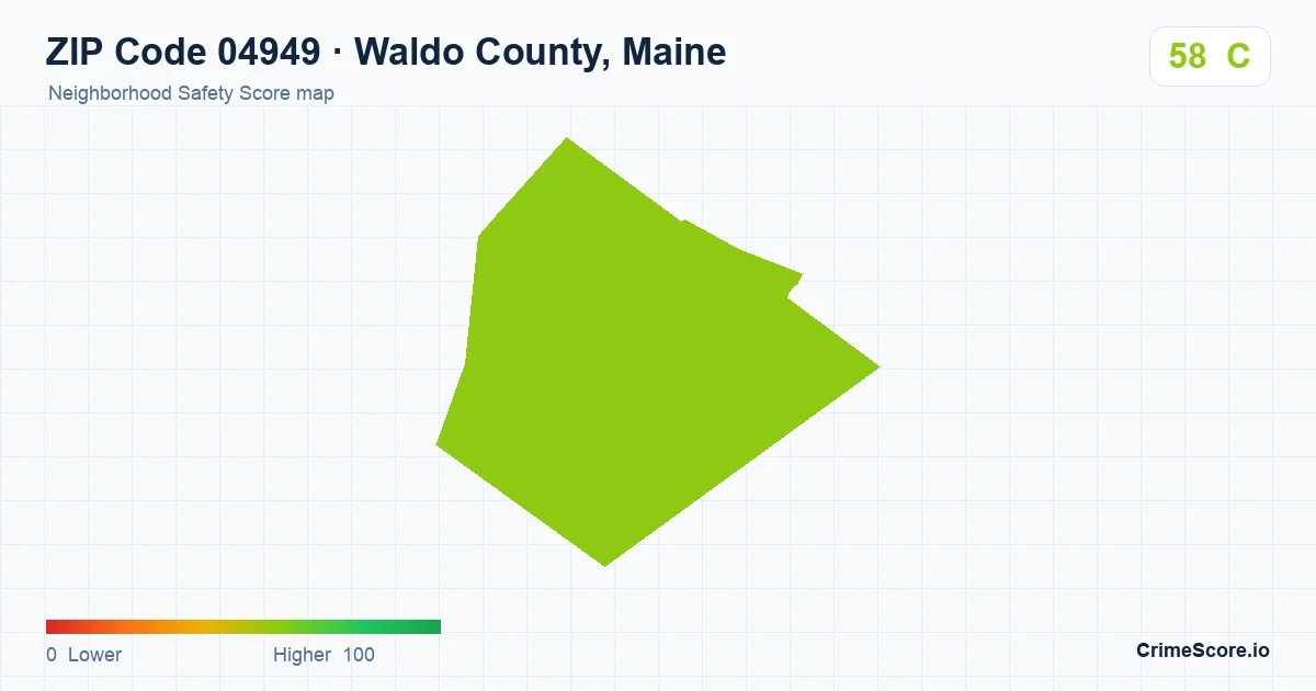 ZIP Code 04949 in Waldo County, Maine neighborhood Safety Score map