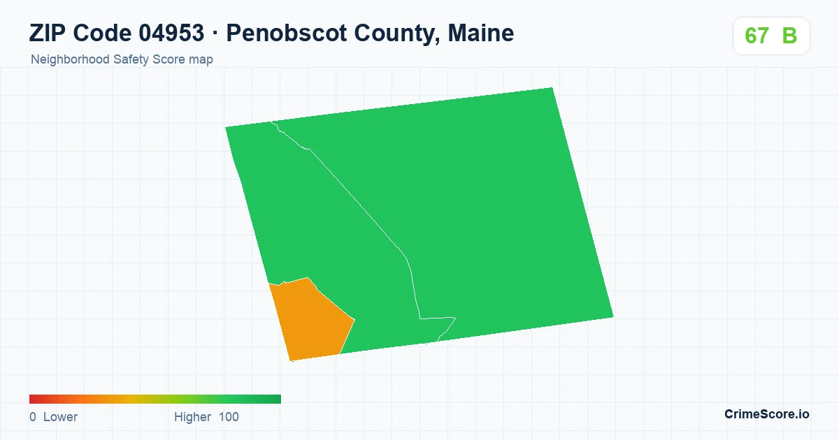 ZIP Code 04953 in Penobscot County, Maine neighborhood Safety Score map