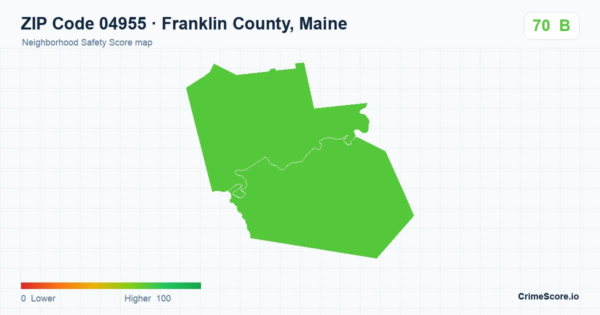 ZIP Code 04955 in Franklin County, Maine neighborhood Safety Score map