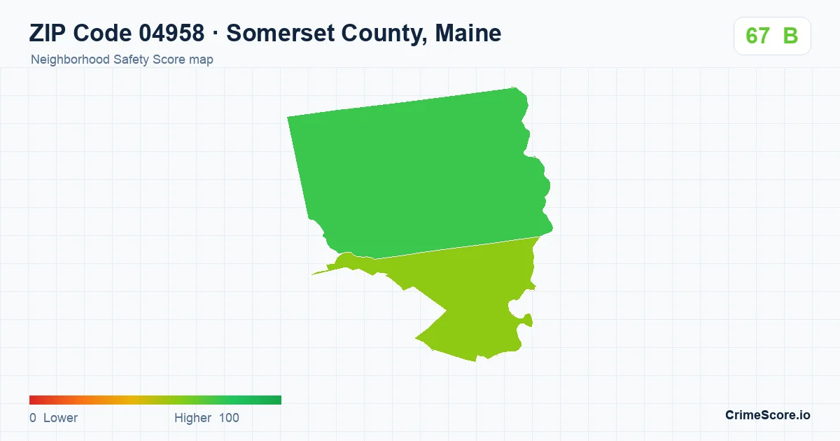 ZIP Code 04958 in Somerset County, Maine neighborhood Safety Score map