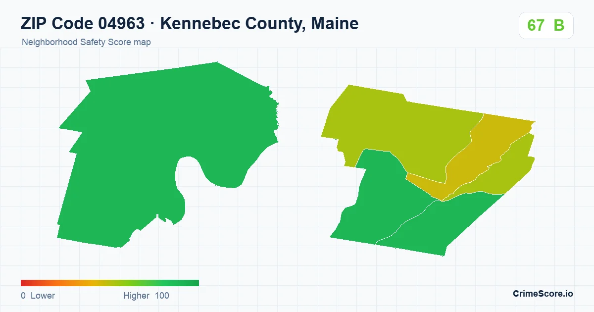 ZIP Code 04963 in Kennebec County, Maine neighborhood Safety Score map