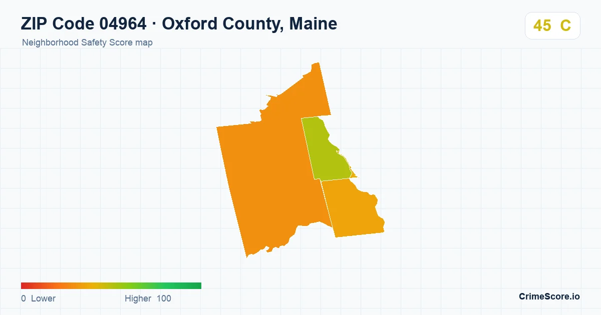 ZIP Code 04964 in Oxford County, Maine neighborhood Safety Score map