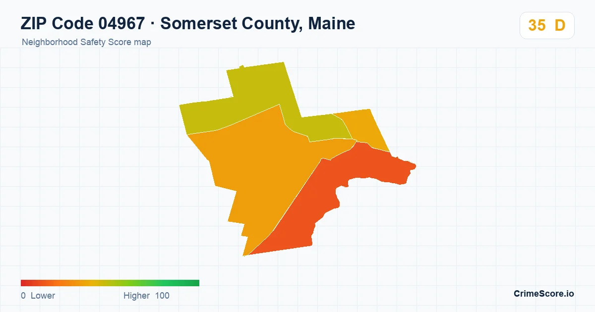 ZIP Code 04967 in Somerset County, Maine neighborhood Safety Score map