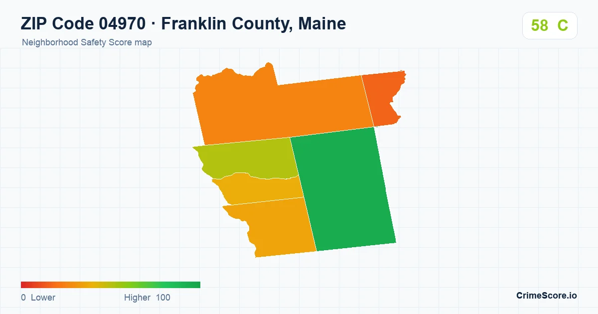 ZIP Code 04970 in Franklin County, Maine neighborhood Safety Score map