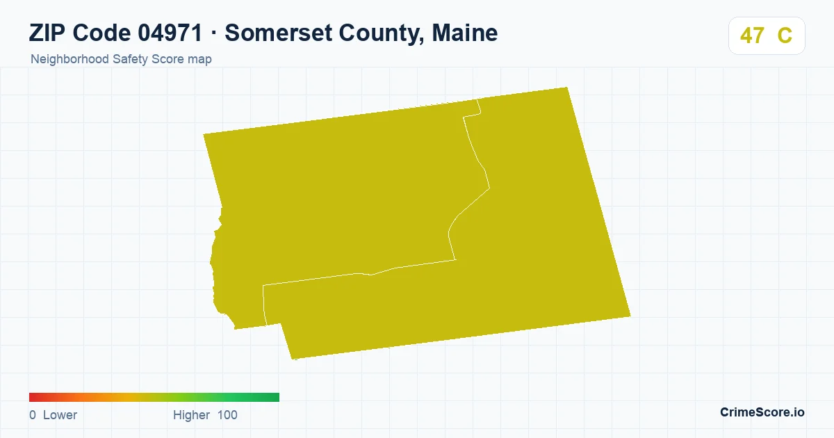 ZIP Code 04971 in Somerset County, Maine neighborhood Safety Score map