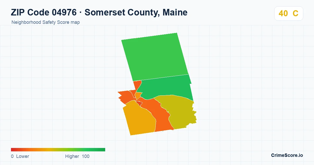 ZIP Code 04976 in Somerset County, Maine neighborhood Safety Score map