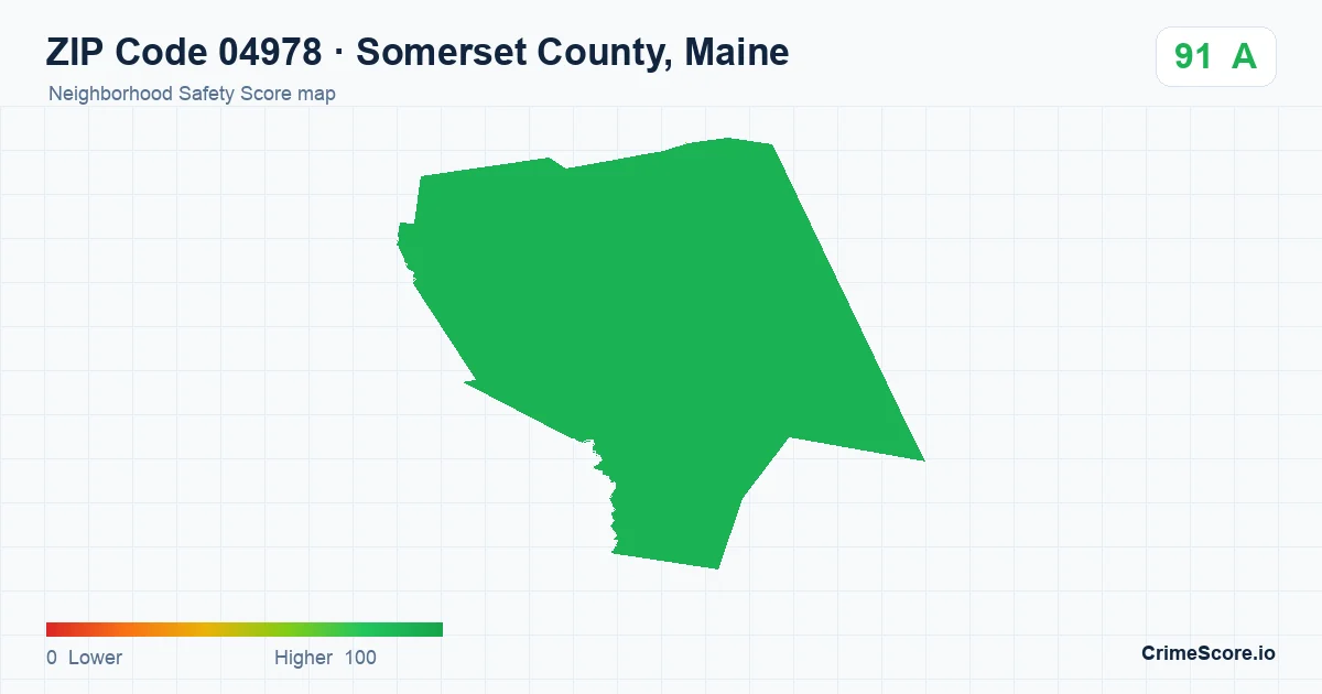 ZIP Code 04978 in Somerset County, Maine neighborhood Safety Score map