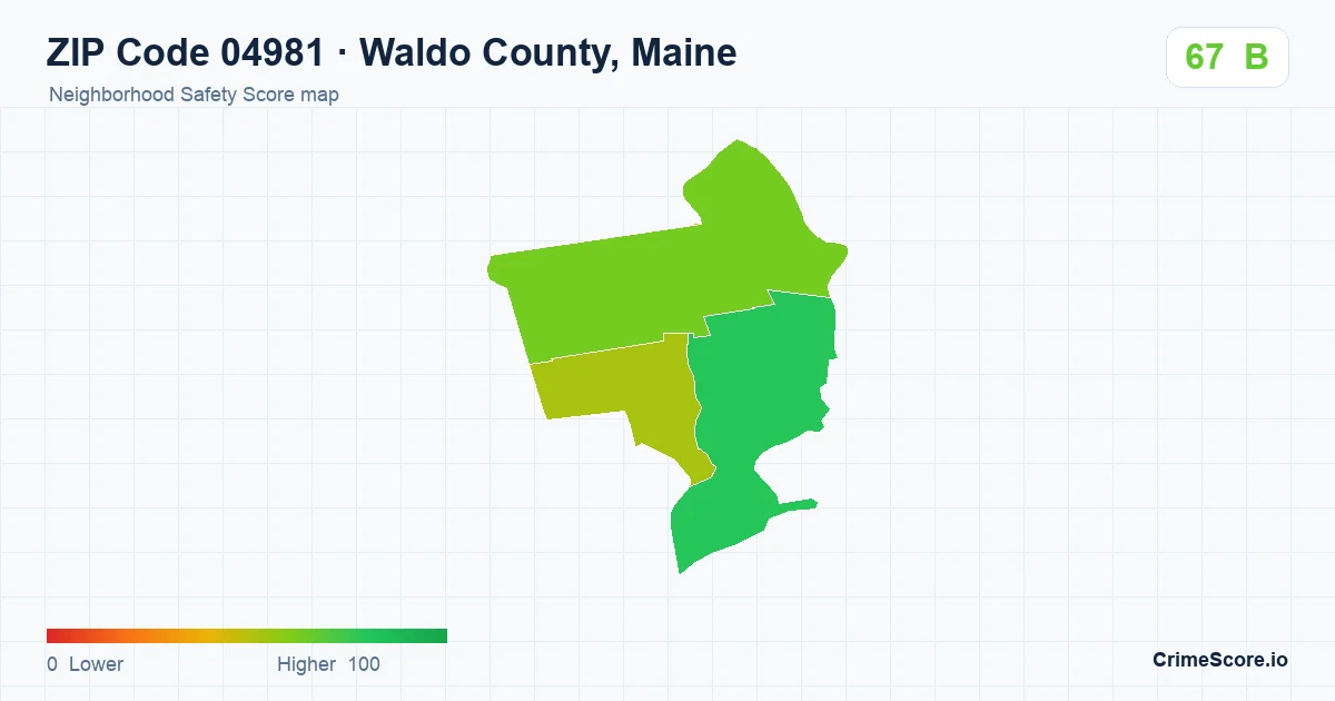 ZIP Code 04981 in Waldo County, Maine neighborhood Safety Score map