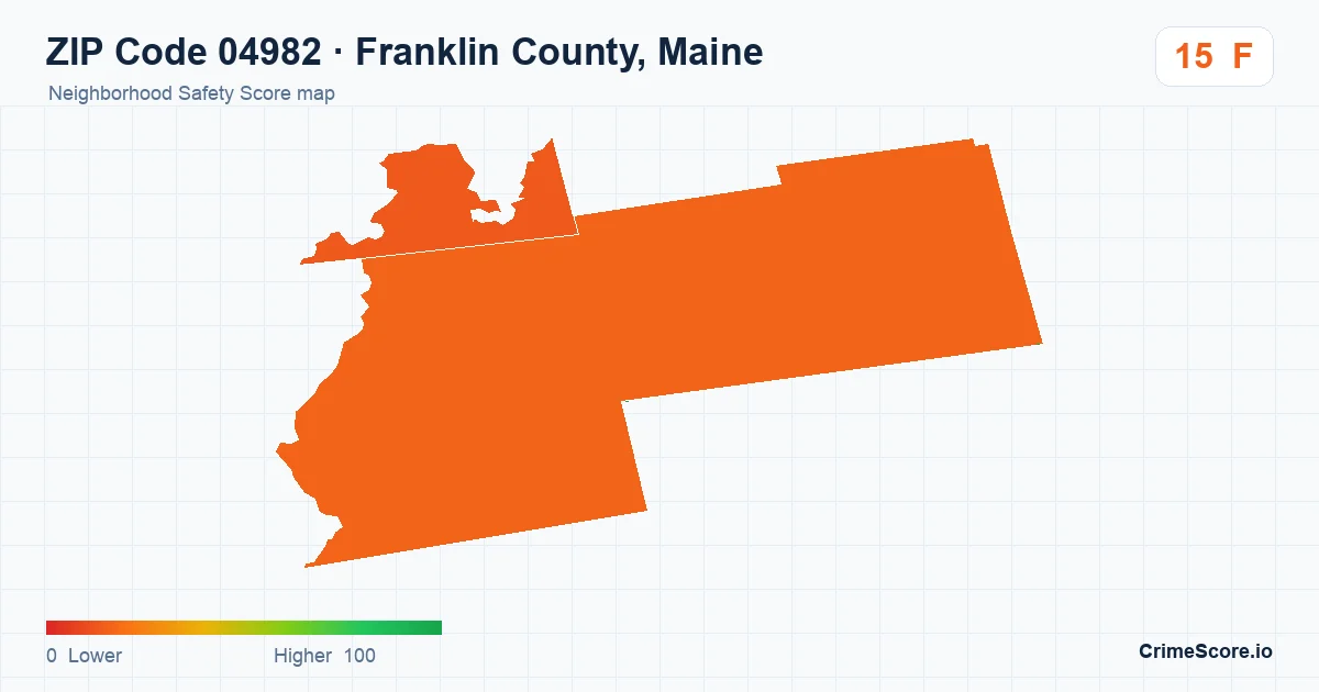 ZIP Code 04982 in Franklin County, Maine neighborhood Safety Score map