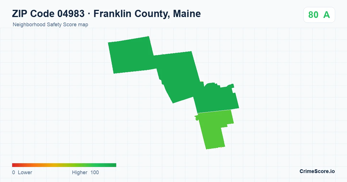 ZIP Code 04983 in Franklin County, Maine neighborhood Safety Score map