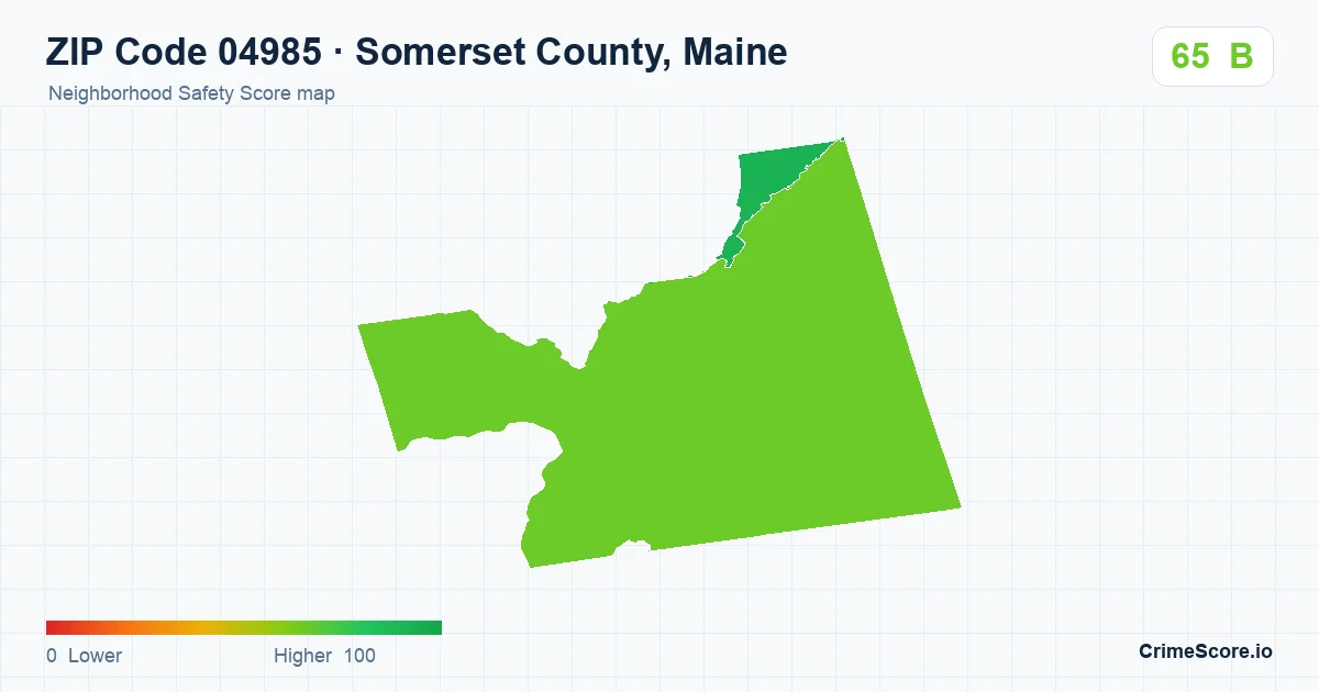 ZIP Code 04985 in Somerset County, Maine neighborhood Safety Score map
