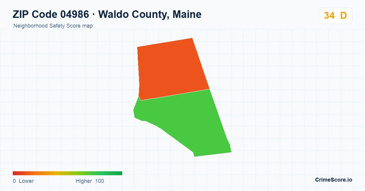 ZIP Code 04986 in Waldo County, Maine neighborhood Safety Score map