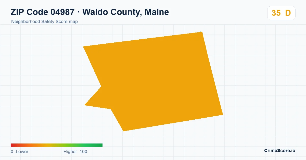 ZIP Code 04987 in Waldo County, Maine neighborhood Safety Score map