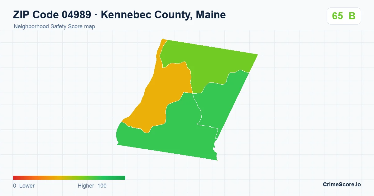 ZIP Code 04989 in Kennebec County, Maine neighborhood Safety Score map
