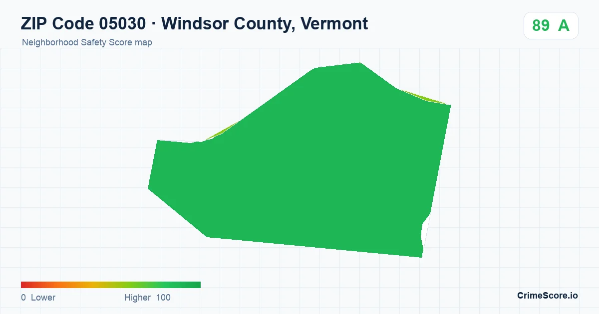 ZIP Code 05030 in Windsor County, Vermont neighborhood Safety Score map