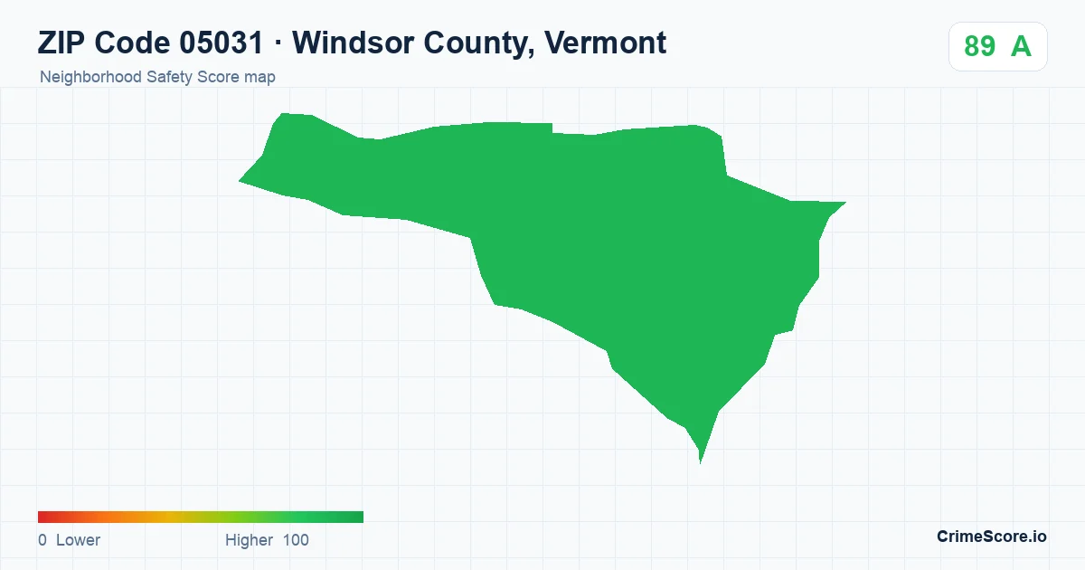 ZIP Code 05031 in Windsor County, Vermont neighborhood Safety Score map