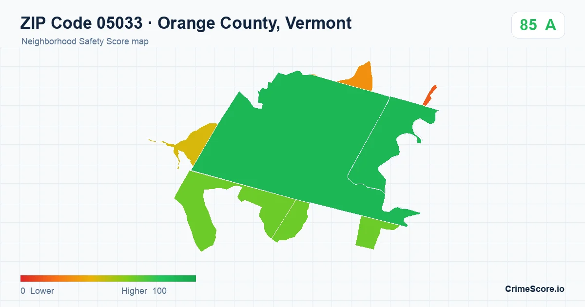 ZIP Code 05033 in Orange County, Vermont neighborhood Safety Score map
