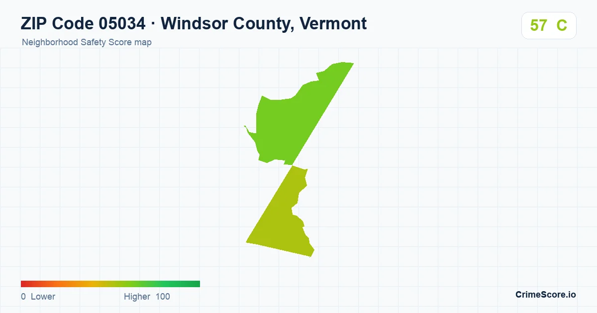 ZIP Code 05034 in Windsor County, Vermont neighborhood Safety Score map