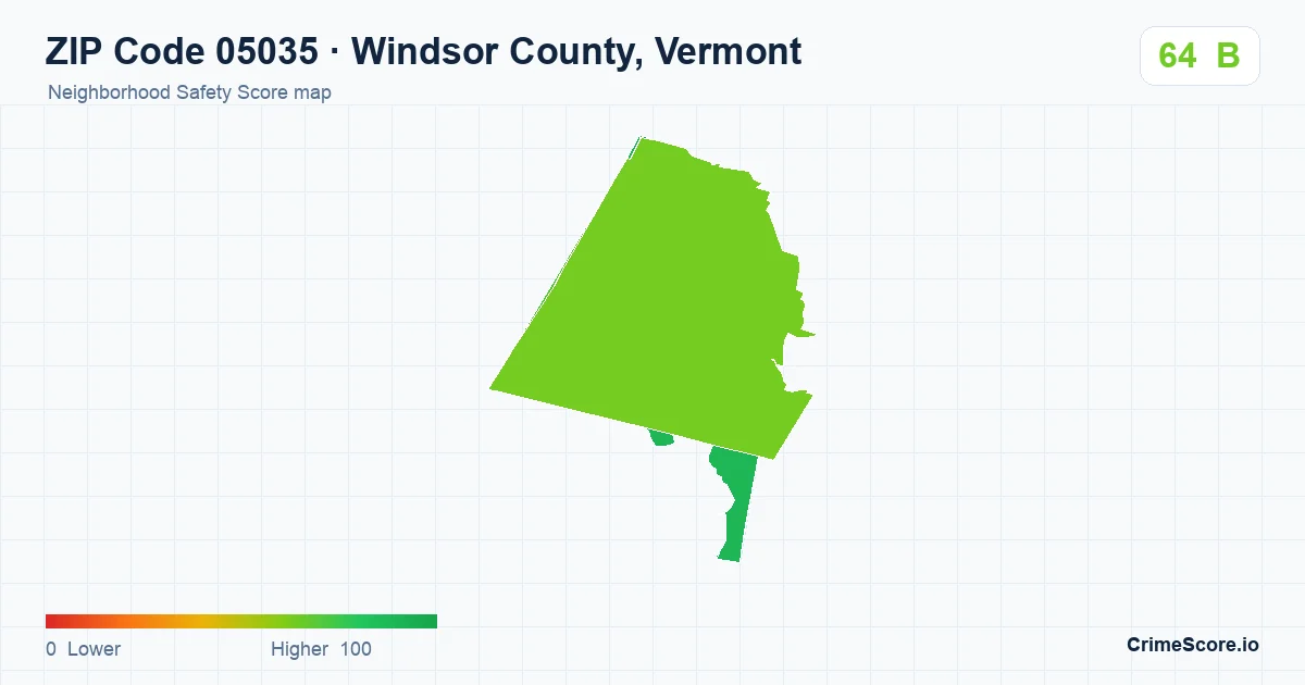 ZIP Code 05035 in Windsor County, Vermont neighborhood Safety Score map