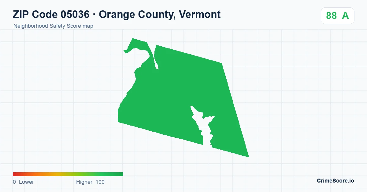 ZIP Code 05036 in Orange County, Vermont neighborhood Safety Score map