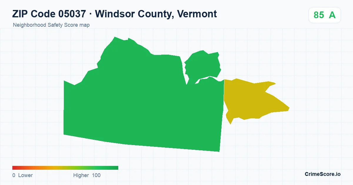 ZIP Code 05037 in Windsor County, Vermont neighborhood Safety Score map