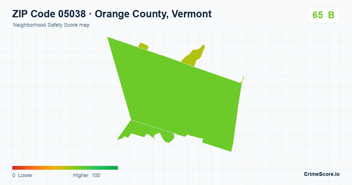 ZIP Code 05038 in Orange County, Vermont neighborhood Safety Score map
