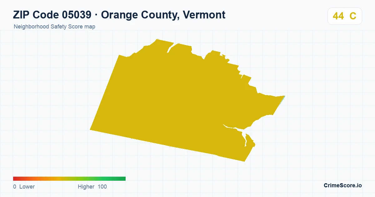 ZIP Code 05039 in Orange County, Vermont neighborhood Safety Score map