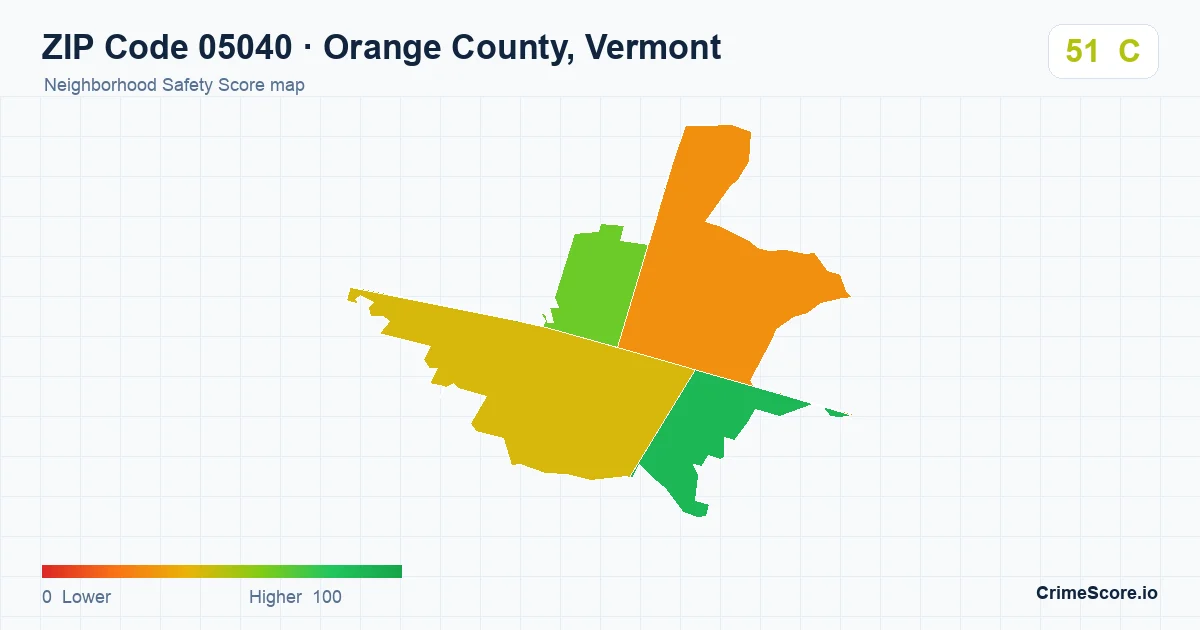 ZIP Code 05040 in Orange County, Vermont neighborhood Safety Score map