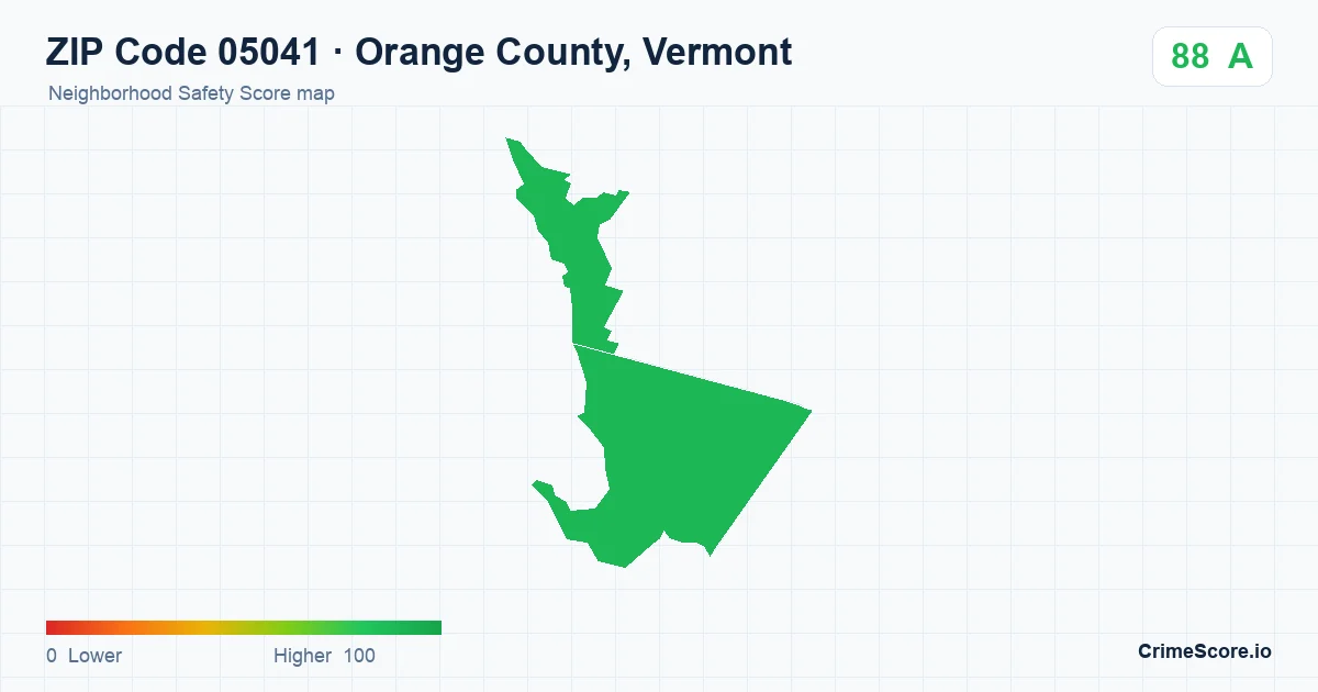 ZIP Code 05041 in Orange County, Vermont neighborhood Safety Score map