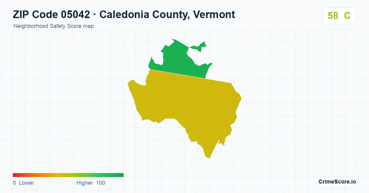 ZIP Code 05042 in Caledonia County, Vermont neighborhood Safety Score map