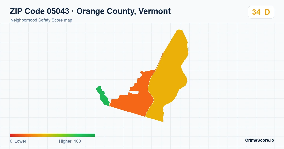 ZIP Code 05043 in Orange County, Vermont neighborhood Safety Score map