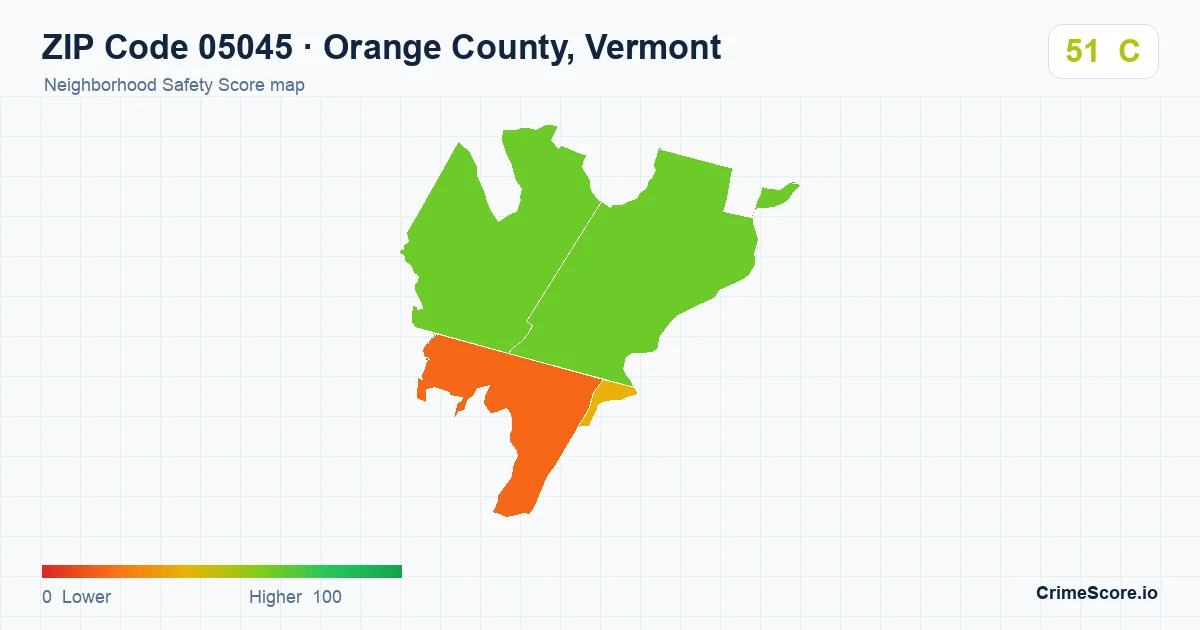 ZIP Code 05045 in Orange County, Vermont neighborhood Safety Score map
