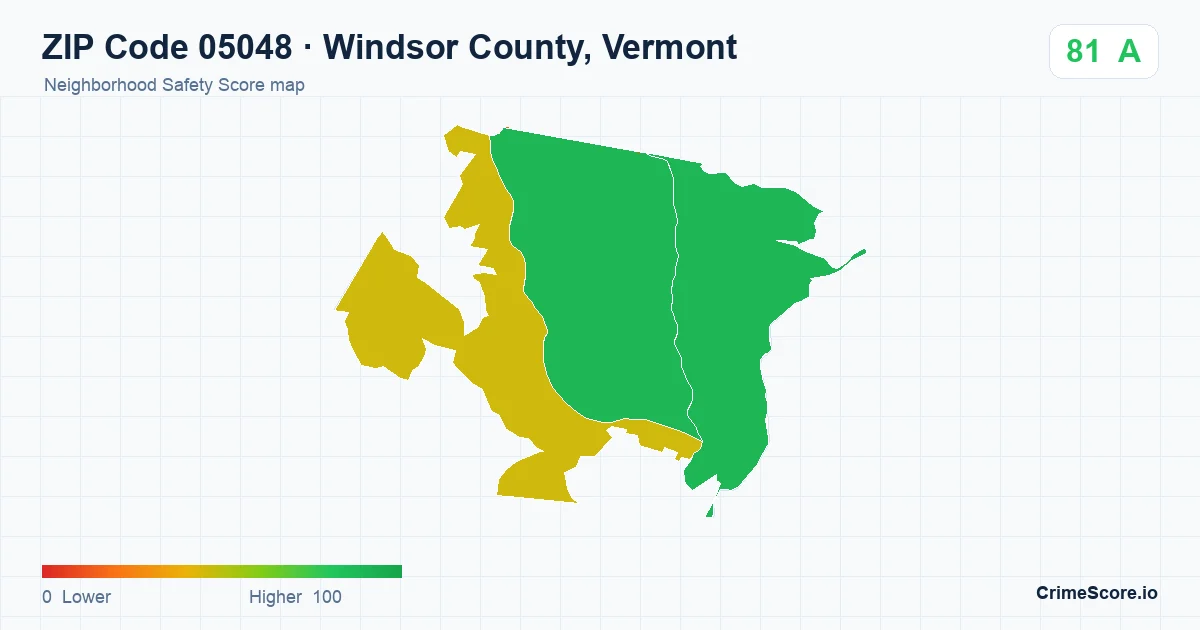 ZIP Code 05048 in Windsor County, Vermont neighborhood Safety Score map