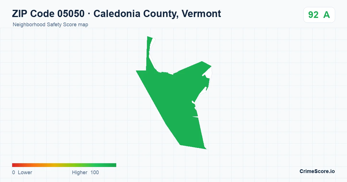ZIP Code 05050 in Caledonia County, Vermont neighborhood Safety Score map