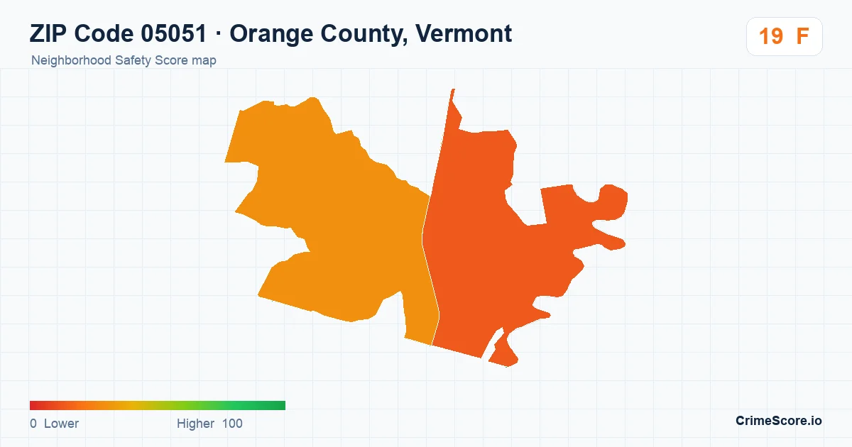 ZIP Code 05051 in Orange County, Vermont neighborhood Safety Score map