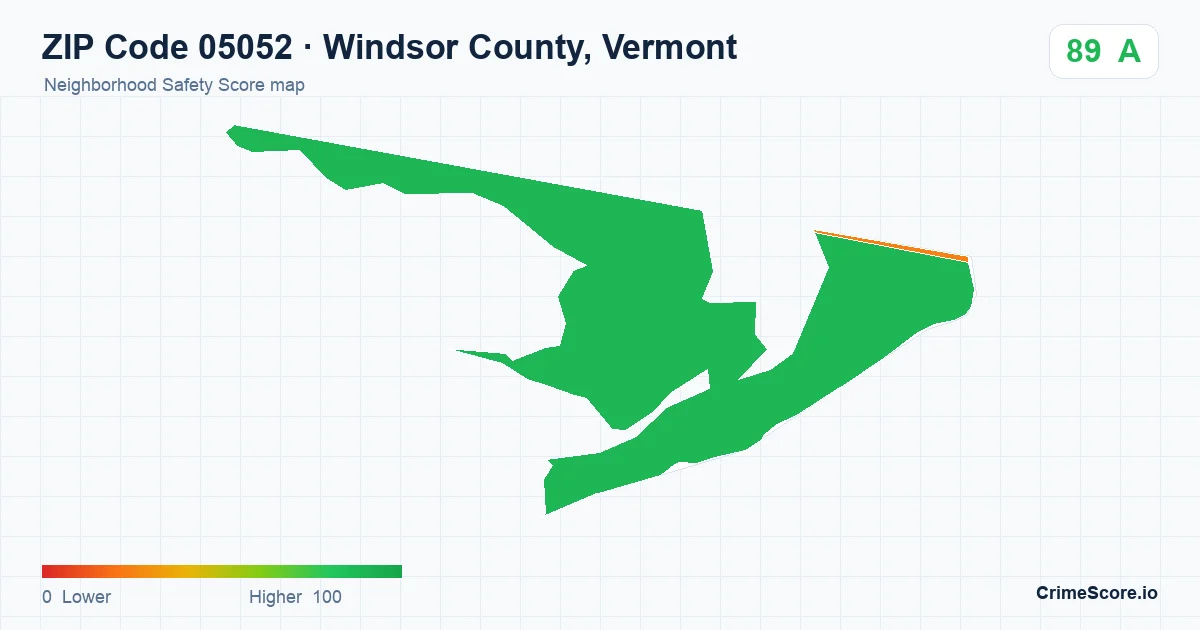 ZIP Code 05052 in Windsor County, Vermont neighborhood Safety Score map