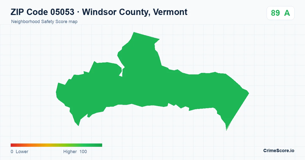 ZIP Code 05053 in Windsor County, Vermont neighborhood Safety Score map