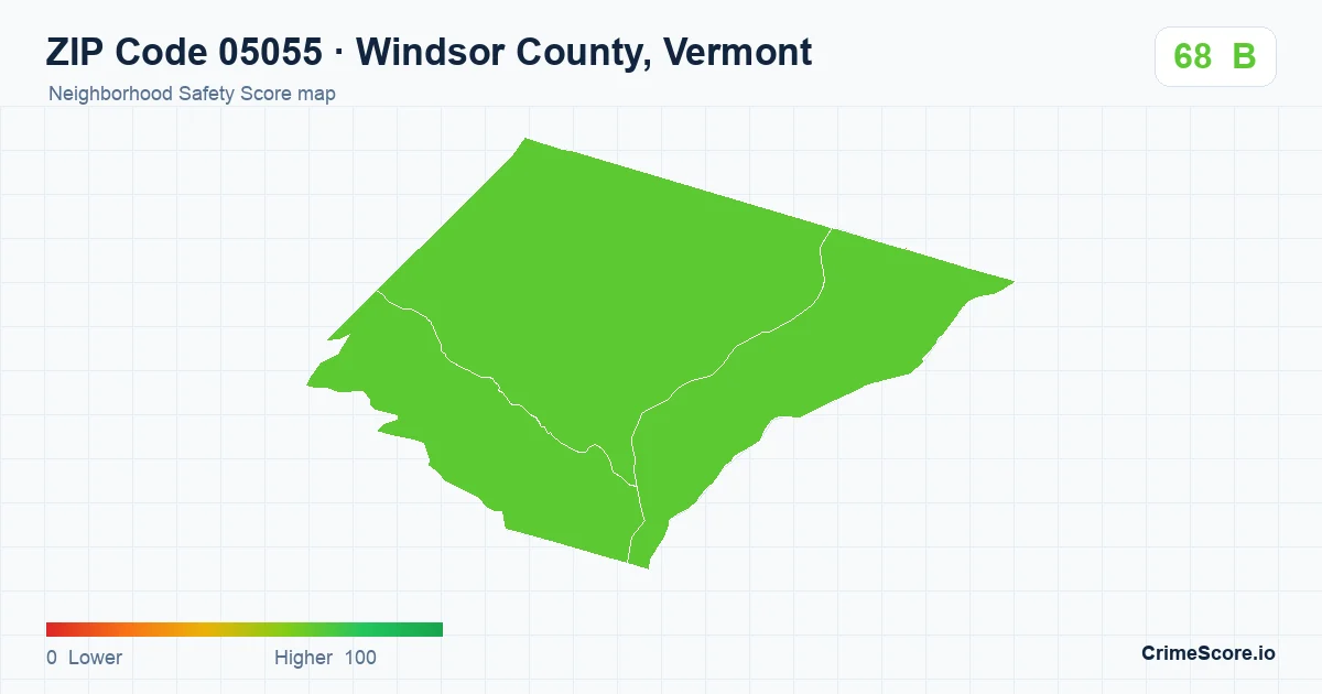 ZIP Code 05055 in Windsor County, Vermont neighborhood Safety Score map